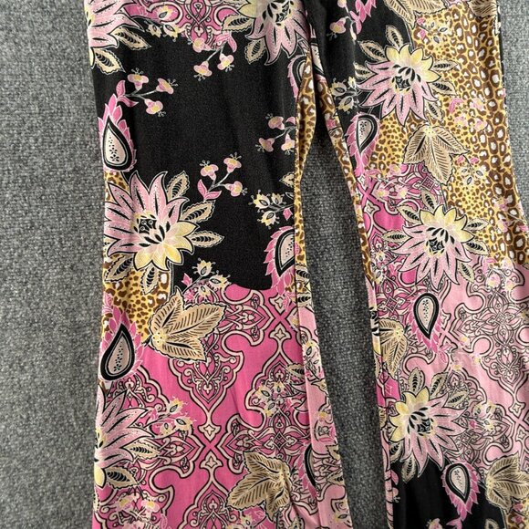 Bohemian Pink Black Paisley Floral Colorful Pants Women Soft Pull On Stretch XL - Picture 5 of 16